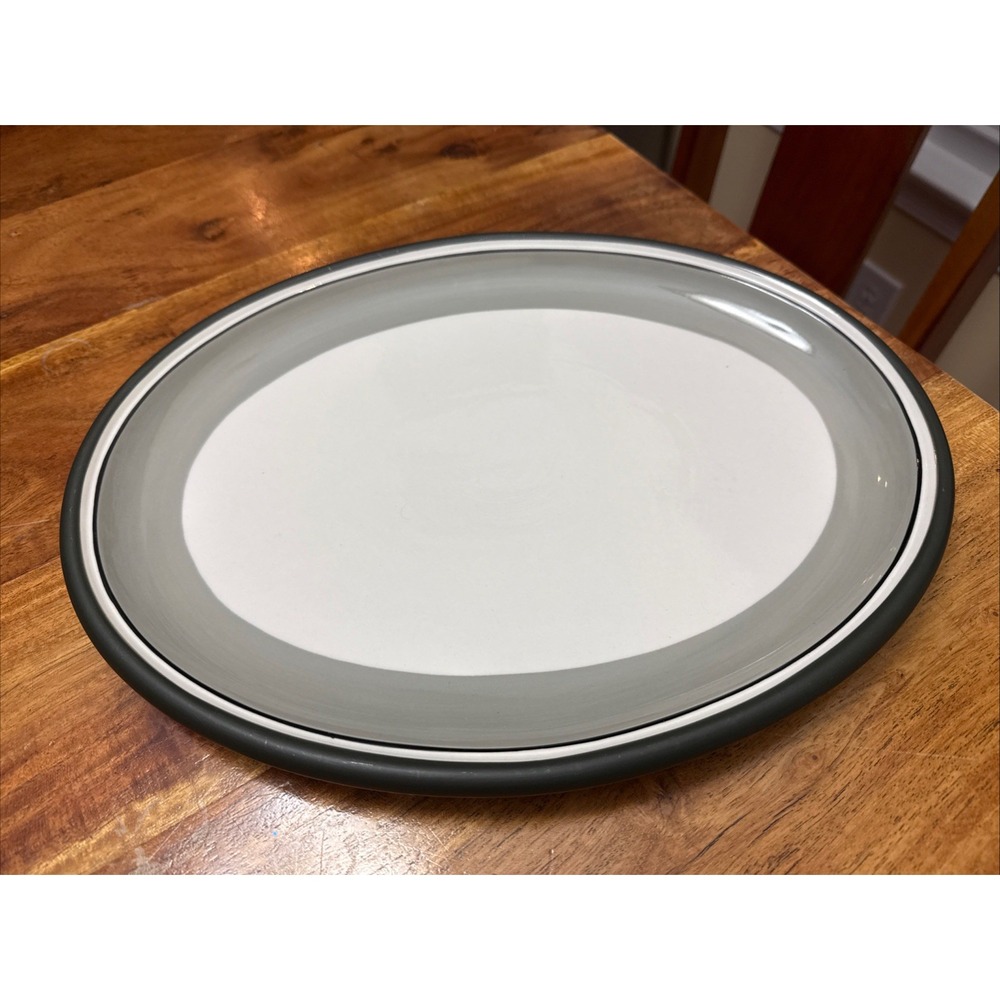DANSK STACKING STRIPE DOVE GREY Dinner Oval Platter 14"x 10.75" (TD)